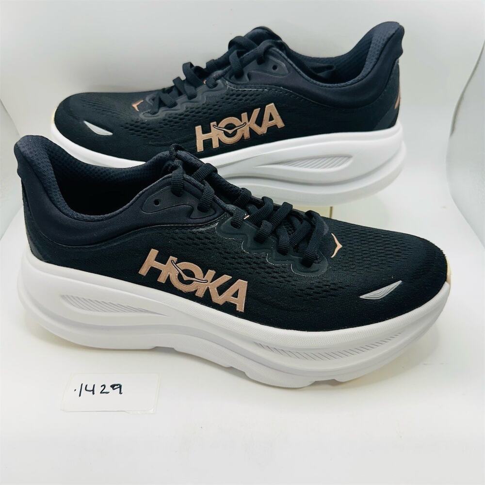 HOKA Bondi 9 Women's Running Shoe Black/Rose Gold Max Cushion | Size 7.5 B | New